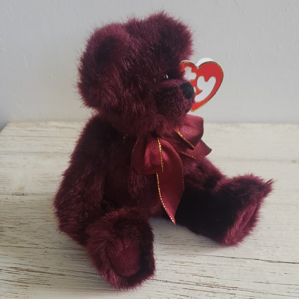 1993 vintage Ty Attic Treasures Collection 8" Burgundy Jointed Bear "Beargundy"